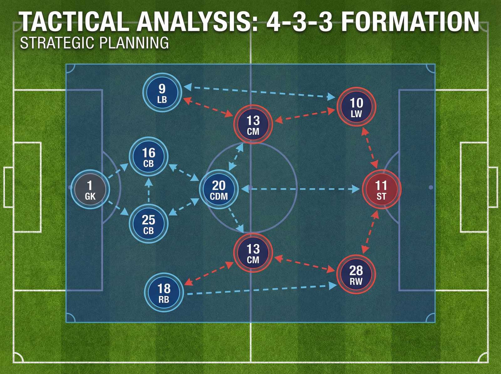 足彩预测 阵型分析 - 4-3-3战术布局俯视图